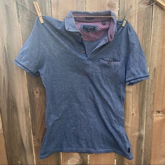Ted Baker Shirts Mens Tedbaker Navy Collared Pocketed Shirt Size 3